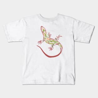 Lizard tribal green and maroon Kids T-Shirt